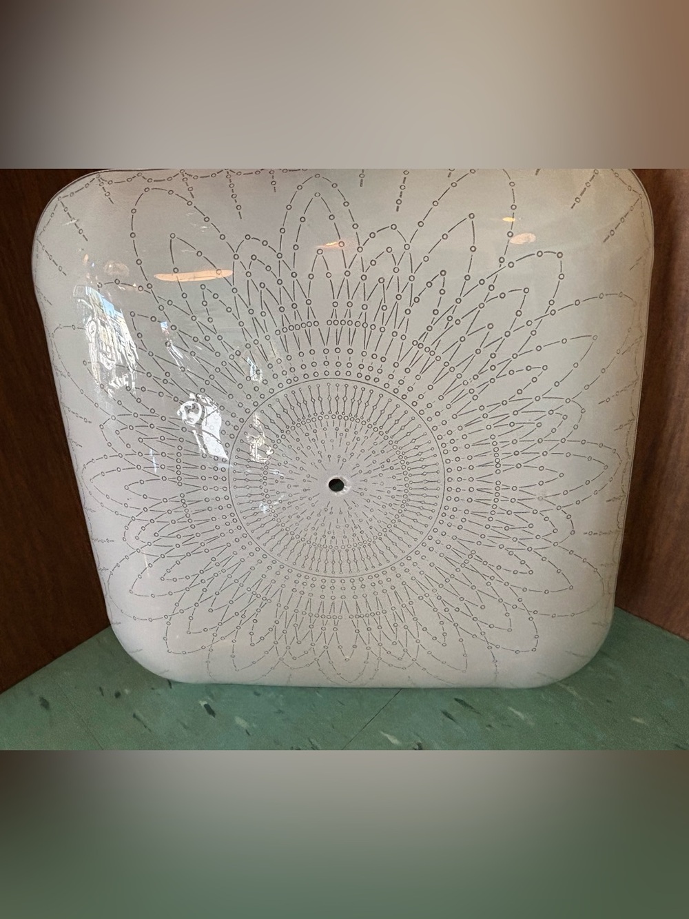 Large Vintage glass shade ceiling mount light atomic dotted starburst white